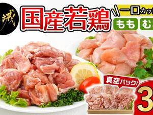 国産若鶏一口カット(もも肉・むね肉)3kgセット(真空)
